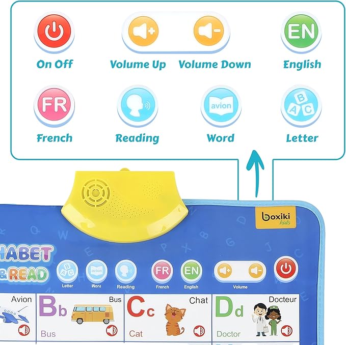 Bilingual English & French Learning Interactive Alphabet Wallchart - Includes Talking ABC, 123s & Music Poster - Educational Kids Learning Toy, Educational Gift for 3+ Years Old Girls & Boys