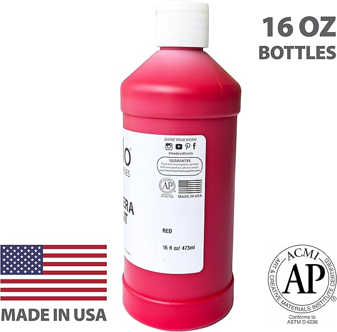 milo Washable Paint for Kids | 8 Colors 16 oz Bottles | Made in the USA | Safe and Non-Toxic Tempera Paint for Art & Craft, Poster, Windows for Toddlers, Children, Classroom, School, Project