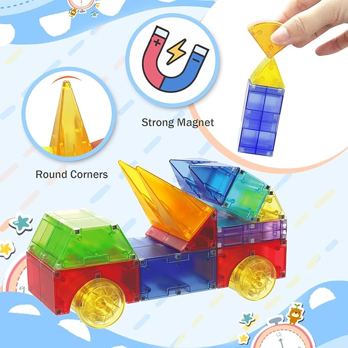 Magnetic Blocks,66 PCS Translucent Building Toys for Kids 3+,Multi Shape Magnet Building Blocks STEM Preschool Montessori Sensory Toys for 3 4 5 6 Year Old Kids Boys Girls