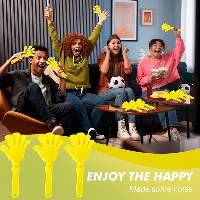 36 Pcs Hand Clappers Noisemakers 7.5 Inch Clappers Noisemakers Plastic Hand Clappers for Birthdays Game Football Sporting Events Cheers Supplies Dance Basketball Football Noisemakers（Yellow)