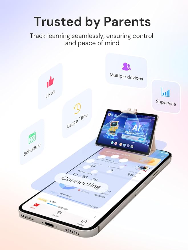 AI Kids Tablet with Parental Control - 50000+ Content AI Tutor Learning Tablet with ELA, Math, ABC, Word, Read, Phonics, STEM for Homeschooler Educational Study for G1 - G6 (TalPad T100 with Keyboard)