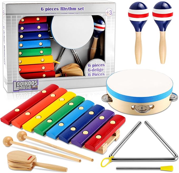 LOOIKOOS Kids Musical Instruments Montessori Wooden Toys for Toddlers,Percussion Instruments Set for Kid Preschool Educational Musical Toys for Boys and Girls Gifts