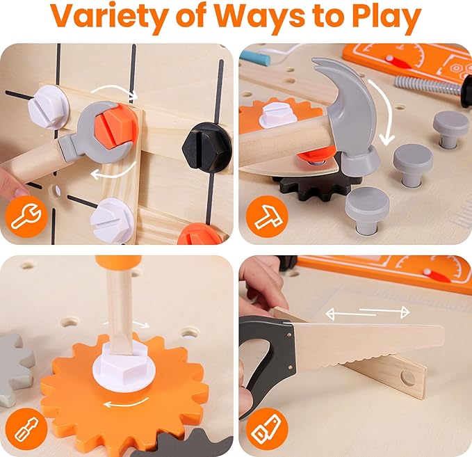 Kids Tool Set - Premium Wooden Toddler Bench With Realistic Tools and Sound Effects, Educational Toy for Ages 3-5, 6-8