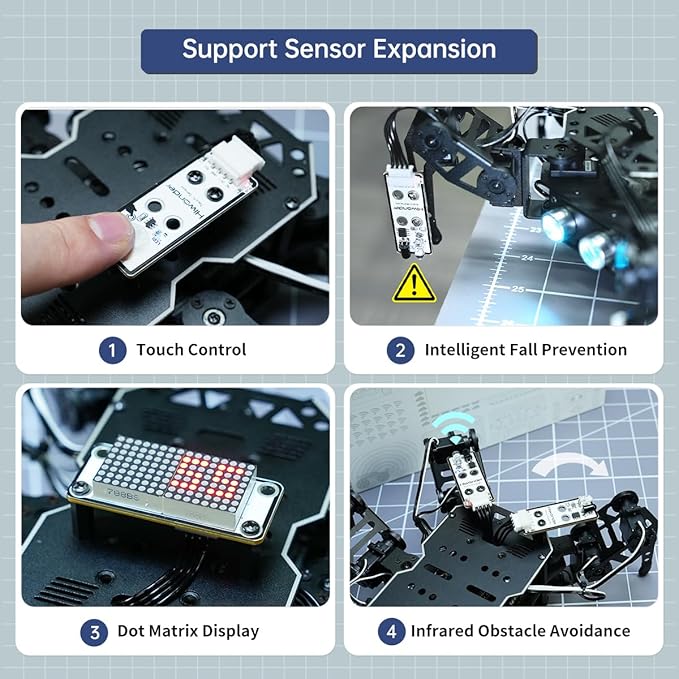 18DOF Hexapod Robot for Arduino Programming, Spider Walking Crawling Self-Balancing AI Vision Voice Control Obstacle Avoidance, STEM Education Open Source Robot with Tutorials, miniHexa Standard Kit