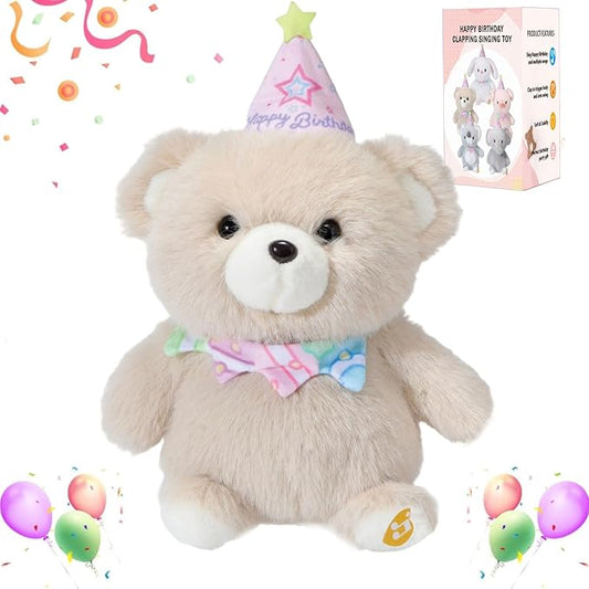Birthday Interactive Teddy Bear, Musical Birthday Stuffed Animal, Clapping Activates Singing Dancing Shaking, Cute Bear Plush Recording Mimicking Toy Gifts for Kids Girls Boys