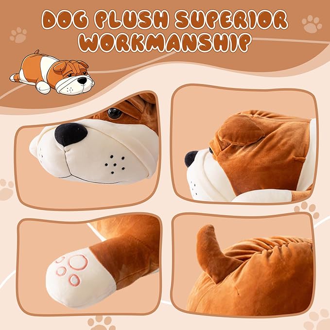 Giant Plush Dog Pillow 39" Super Soft Stuffed Animal - Large Brown Dog Plushie for Bed, Couch,Home Decor,Cuddling Pillow for Adults & Kids (Brown 100cm)