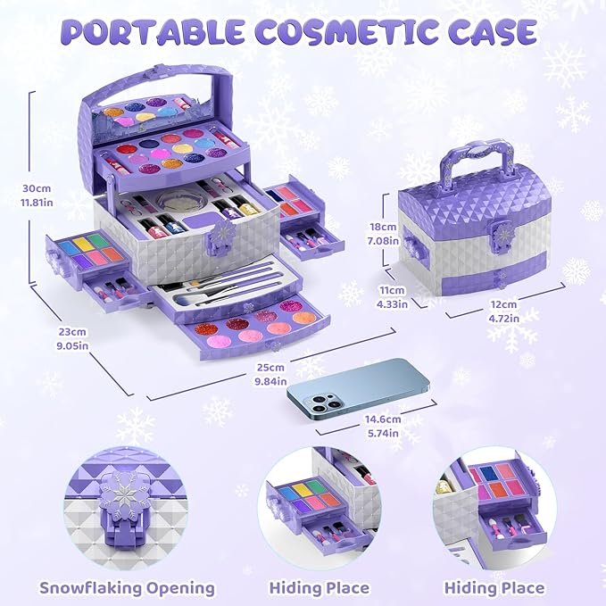 PERRYHOME Kids Makeup Set for Girl 56 Pcs Washable Real Cosmetic, Non-Toxic Frozen Toys Toddler Makeup Kit, Princess Dress up Christmas & Birthday Girl Gift for 3 4 5 6 7 8 9 10 11 12 Year Old Girls