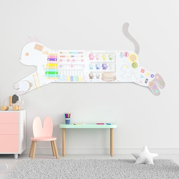 Cat Activity Wall Busy Board Panels, Toddler Learning Activity Center, Montessori Sensory Activity Board, Educational Toys for Children’s Playroom & Daycare