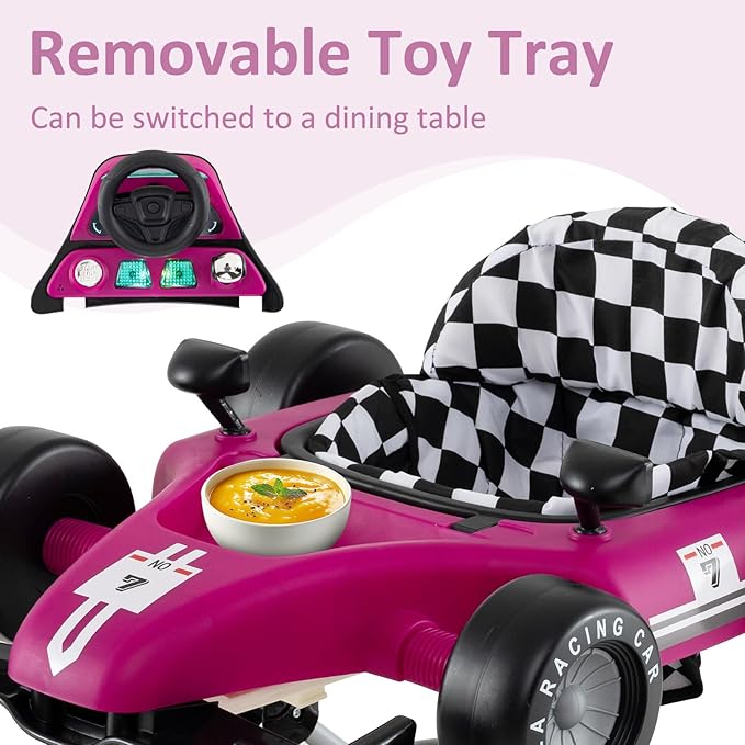 INFANS 4 in 1 Baby Walker, Foldable Toddler Activity Center with Adjustable Height, Padded Seat, Music, Light, Removable Tray, Push Walker for Girls Boys Aged 6-18 Months (Violet)