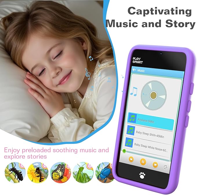 MOMILLA Kids Smart Phone Toys for Girls, 3.97” Touchscreen, Dual Cameras with Stickers, 200+ Games & 16GB Storage, Christmas Birthday Gifts for Kids Age 3-10, Educational Mini Toddler Play Phone Toy