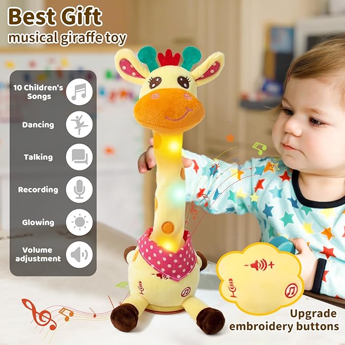 Emoin Dancing Talking Giraffe Baby Toy, Adjustable Volume Baby Giraffe Toys Singing 10 Children's Songs Singing Mimicking Recording Repeating What You Say for Toddlers