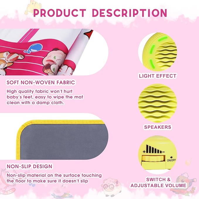 Floor Piano Mat for Toddlers, M SANMERSEN Kids Sensory Educational Dancing Keyboard Musical Mat, Animal Touch Play mat, Toddler Toys for 1 2 3 Year Old Girl Gifts