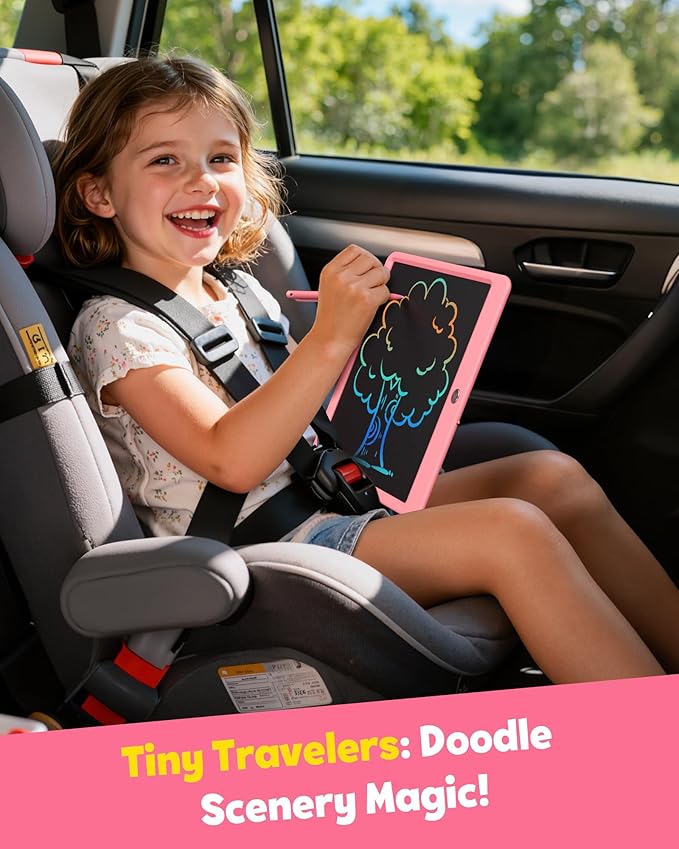 TEKFUN LCD Writing Tablet for Kids Girls Toys, 12 Inch Erasable Drawing Tablet Doodle Board Colorful Doodle Pad, Gifts for Toddlers Girls Adults (Pink)