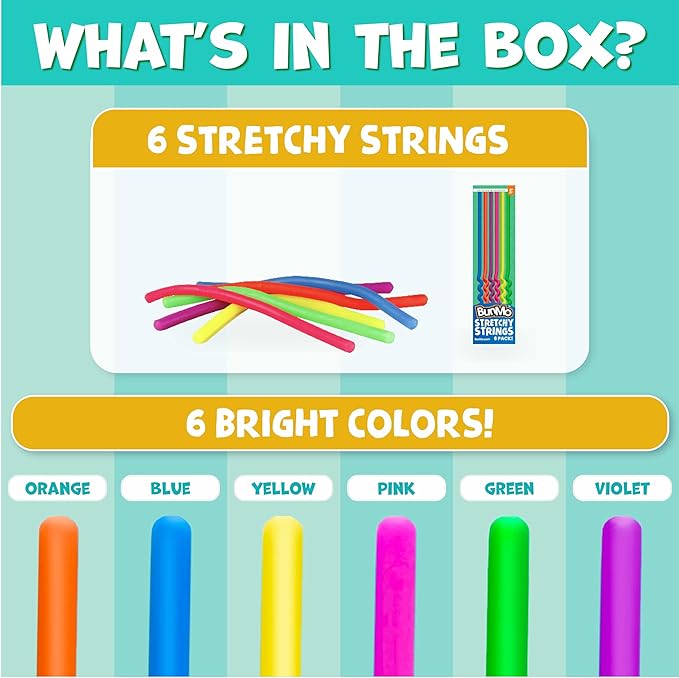 BUNMO Stocking Stuffers for Kids - Stretchy Sensory Strings - Sensory Toys for Kids - Stocking Stuffers for Boys and Girls - Hours of Fun - Glow in The Dark - 6 Pack