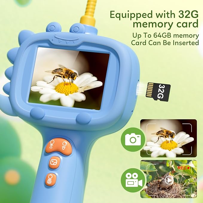 Kids Borescope Toys Camera with Light for 4-10 Years Old Boys Girls Birthday Gift 32GB Type-C Rechargeable STEM Science Educational Toy Snake Scope Camera for Outdoor Camping Nature Exploration