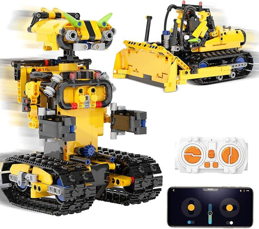 2 in 1 Robot Set, 730 Pieces Remote Control and APP Controlled Robot or Bulldozer, Building Blocks Toys STEM Project for 8 9 10 11 12 13 14 Years Old, Christmas Birthday Gift for Boys