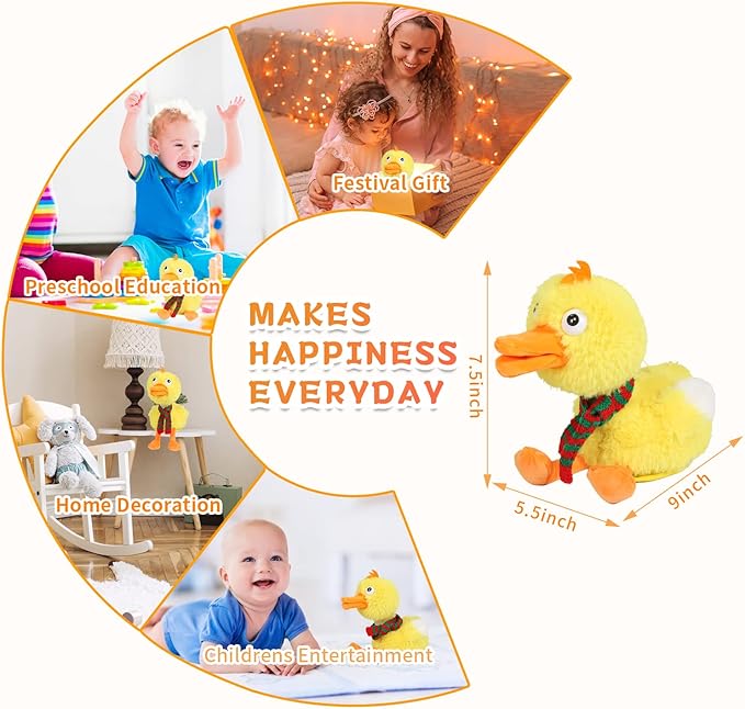 Singing Dancing Duck, Quacking Duck, Body Shaking, Plush Duck Toy Musical English Songs Singing Animated Twisting Gifts of Funny Toys for Boys Girls Kids, Christmas Animated Plush Toys