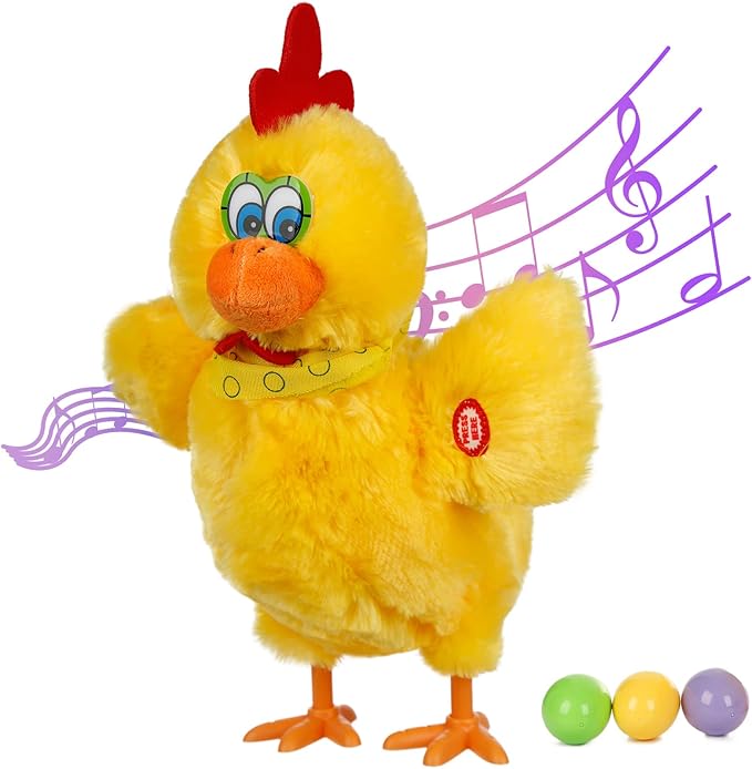 Easter Toys Chicken Laying Eggs Electric Chicken Stuffed Animal Dancing Toy Stuffed Plush Toy with Music