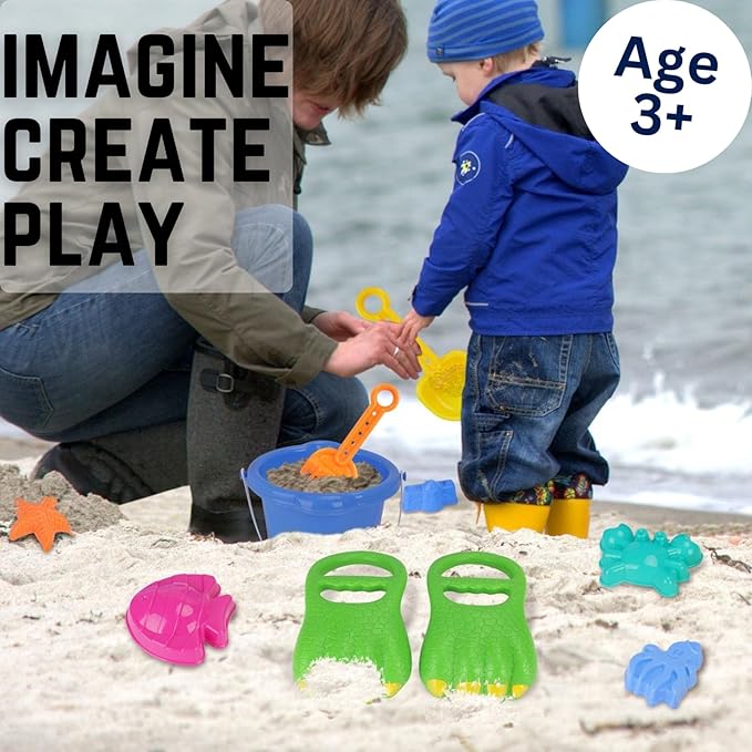 Liberty Imports 13 PCS Beach Sand Toys, Dinosaur Claw Hand Scoop Play Set with Bucket, Shovel Tools, Animal and Castle Sand Molds - Beach Sandbox Toys for Toddlers & Kids