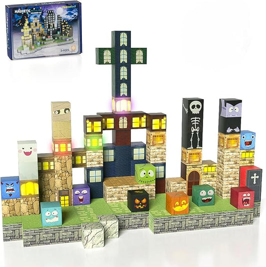 137PCS Magnetic Blocks - Magnetic Building Blocks, World Magnetic Lights Tiles Kids Build Cubes, STEM Toys for 3-5 4-8 5-7 Year Old Boys and Girls, Sensory Creative Activities Christmas Birthday Gift