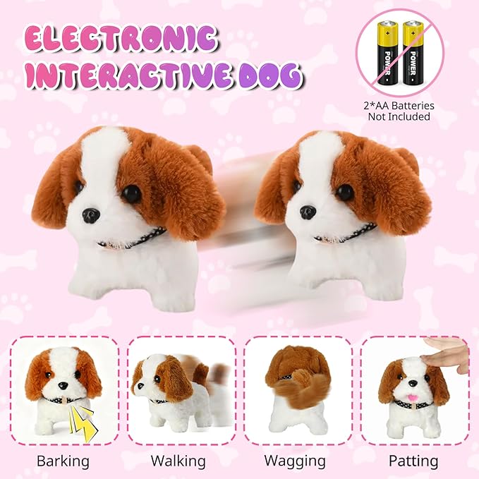 UBeesize Electronic Dog Toy Doctor Kit for Toddlers 3-5, Kids Doctor Play Set with Interactive Plush Dog, Medical Toy Kits and Costume, Pretend Vet Playset for 3 4 5 Year Old Girl Birthday Gifts Pink