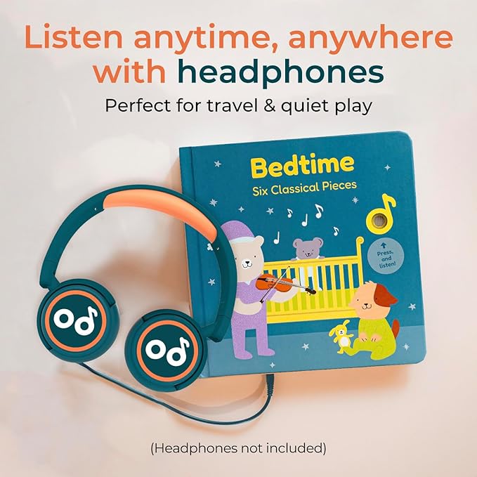 Cali's Books Bedtime Musical Book for Babies and Toddlers 1-3, USB-C Rechargeable, Headphone Jack, 6 Classical and Relaxing Pieces, Sound Book for Sleep & Relaxation