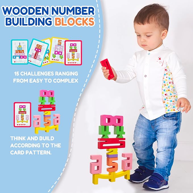 20Pcs Wooden Number Building Blocks,Montessori Number Blocks Math Learning Digital Building Blocks Digital Educational Counting Learning Toys for Parent-Child Interaction Skills Stocking Stuffers