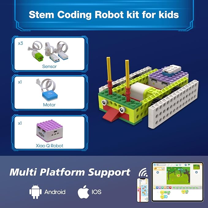 ICQbot 10 in 1 Coding Robot Kit,270+ Piece ScratchJr Learning Educational APP Remote Voice Programming Building Toys for Age 5+ Kids