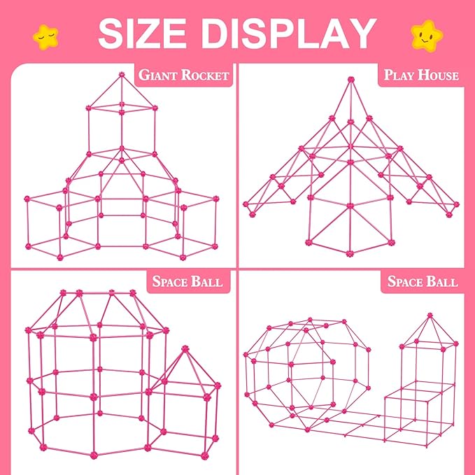 SpringFlower Fort Building Kit for Kids,STEM Construction Toys, Educational Gift for 4 5 6 7 8 9 10 11 12 Years Old Boys and Girls,Ultimate Creative Set for Indoor & Outdoors Activity,200 Pcs,Pink