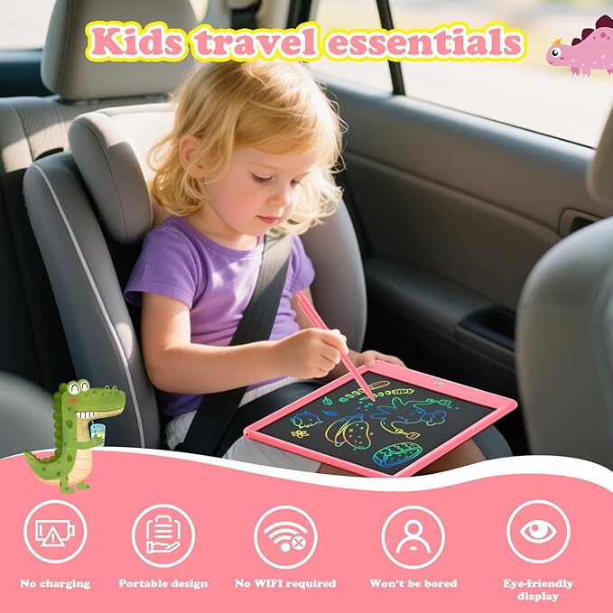 EooCoo LCD Writing Tablet for Kids, 10 Inch Colorful Doodle Board Drawing Pad, Learning Toys for Toddlers, No Mess Sketch Pads Coloring Books for Travel, Stocking Stuffers for Girls 3-12 Years