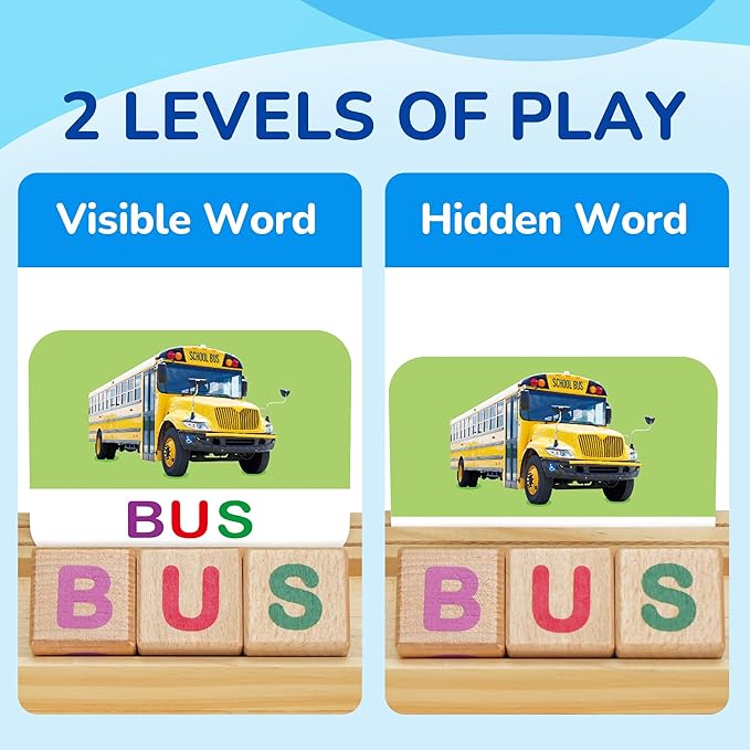 BenBen Spelling Games with Flash Cards, 112 Words, Montessori Toys for 3 4 5 6 Years Old Kids, Wooden Matching Letters Games, CVC Word Educational Learning Toys, Gift for Preschool Kindergarten