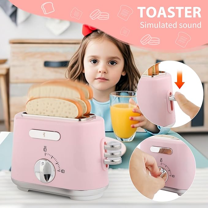 Play Kitchen Accessories, Pretend Play Kitchen Appliances Toy Set with Coffee Maker Machine, Toaster, Mixer, Blender with Realistic Lights & Sounds, Birthday Gifts for Girls Age 3-5 4-8 6-8