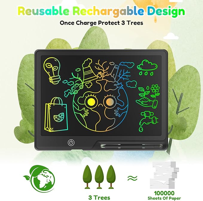 13 Inch LCD Writing Tablet for Kids, Rechargeable Erasable Doodle Board Colorful Toddler Drawing Pad, Preschool Learning Toys Christmas Birthday Gift 3 4 5 6 7 Year Old Girls Inky Black