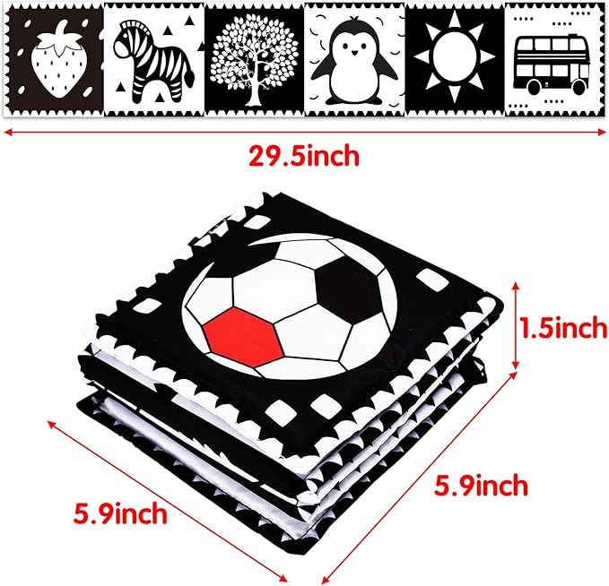 Thremhoo Black and White High Contrast Toys for Baby 0-3 3-6 Months Infant Tummy Time Soft Crinkle Book Mirror Sensory Toys 0 2 4 5 6 Month Old Babies Boy Gril Brain Development Newborn Shower