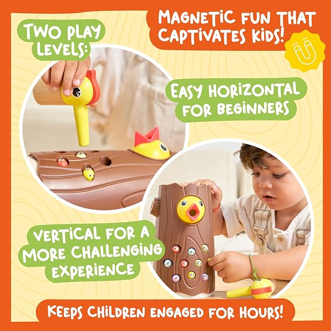 Nene Toys Little Woodpecker – Montessori Magnetic Toy for Toddlers 2-4 – Educational Toy for 2 3 Year Old Kids – Fine Motor Skills Learning Game – Gift Idea for Boys Girls Age 2-3