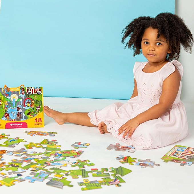 Upbounders Little Likes Kids - Splash Park Jumbo Puzzle, 48 Pieces, Beginner Jigsaw Floor Puzzle with Multicultural Family Children Preschoolers at Play, Age 4-8