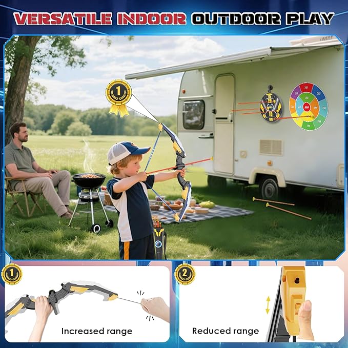 Kids Bow and Arrow Set LED Light Up Archery Set with 10 Suction Cup Arrows, 2 Archery Targets Indoor Outdoor Games for Kids Ages 4-8 8-12 Birthday Gifts Toys for 5 6 7 8 9 10 11 12 Year Old Boys Girls