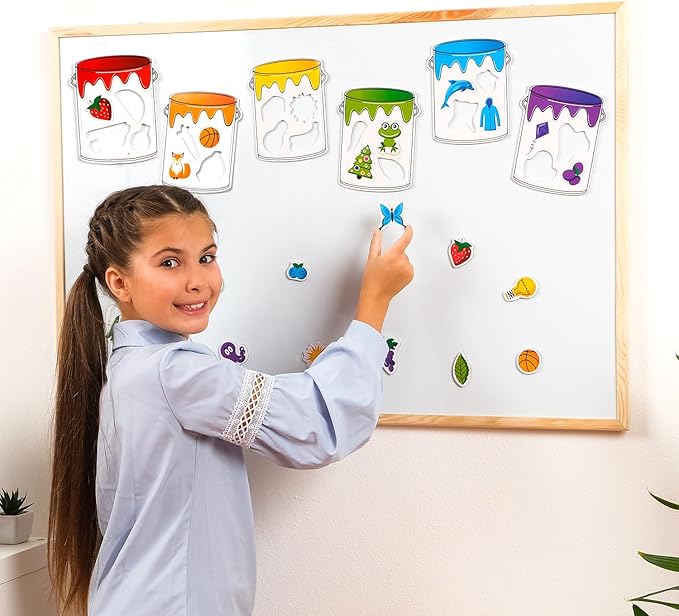 Simply magic 11 Jars Magnetic Color Sorting Set - Color Sorting Toys for Toddlers, Magnetic Shapes, Learning Colors Recognition Magnets, Colors Matching Games for Toddlers, Preschool Circle Time