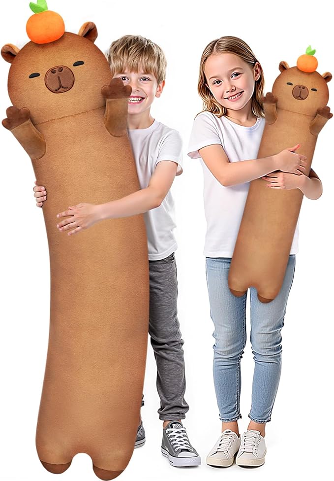 Mewaii Long Capybara Plush 5 Sizes, 120% Extra Filling Giant Plushness Kids Body Pillow, Kawaii Cute Capybara Stuffed Animals Plushies, Big Long Body Pillow Cat Plush Gift for Girls 20”