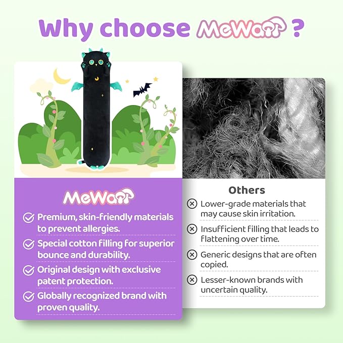 Mewaii Long Cat Plush, 5 Sizes, 120% Extra Filling Giant Plushness Kids Body Pillow, Kawaii Cute Big Eyes Stuffed Animal Plushie, Big Long Body Pillow Cat Plush Gift for Girls 20'