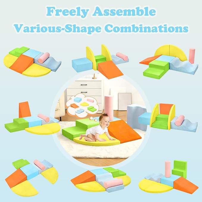 QUCHI Climbing Toys for Toddlers, Toddler Climbing Toys Indoor, 7-Piece Soft Foam Climbing Blocks Set, Toddler Playtime Corner Climber Indoor Foam Play Gym for Climbing Crawling and Sliding