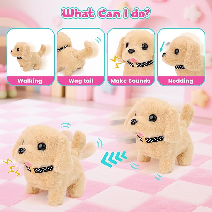 deAO Dog Toys for Kids Doctor Kit,Walking Barking Electronic Interactive Stuffed Dog with Veterinarian Costume, Pet Backpack, Pretend Play Vet Kit Christmas Birthday Gifts for Boys Girls 3+ Years Old