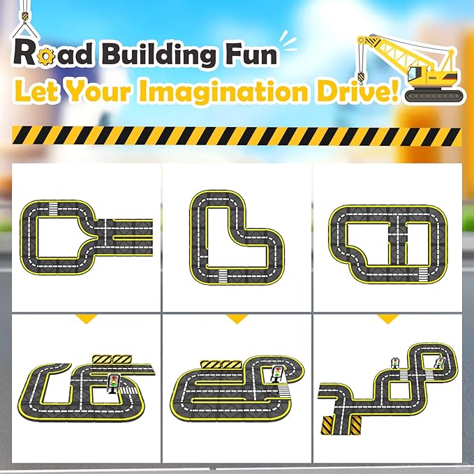 Coodoo 100 PCS Magnetic Tiles Road Set with 3 Cranes & 2 Cars - Magnetic Blocks City Construction Building Toys for 3+ Year Old Boys Girls Ideal Preschool Learning Outdoor Creative Toddler Kids Toys