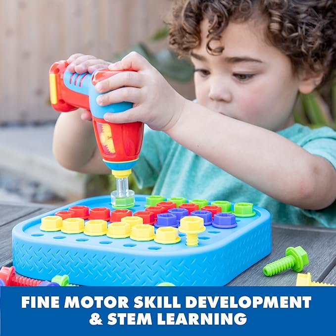 Educational Insights Design & Drill Bolt-It Bucket - Construction Toys & Toddler Tools, Kids Tool Set with Real Electric Drill Toy, Take Apart STEM Set, Building Kits and Gifts for Ages 3+
