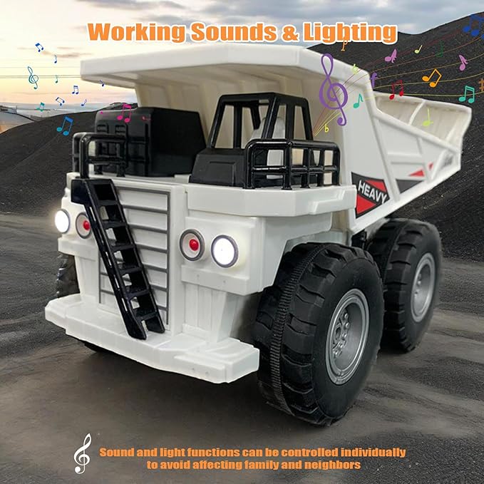 Remote Control Dump Truck Toy Construction Vehicle with Metal Bed 11CH Alloy RC Dump Truck for Teens Outdoor Sand Digger, Realistic Construction Toys Gift