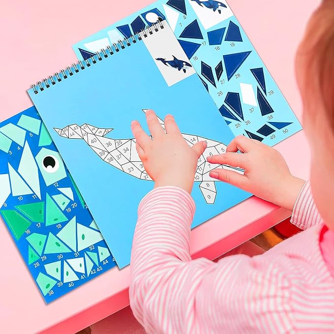 Sticker by Number for Kids Ages 4-8, 8-12 Stickers for Kids Animals Ocean Horse Dinosaurs Sticker Paint Puzzle Activity Books for Kids Girls Boys Birthday Party Favors Travel Toys