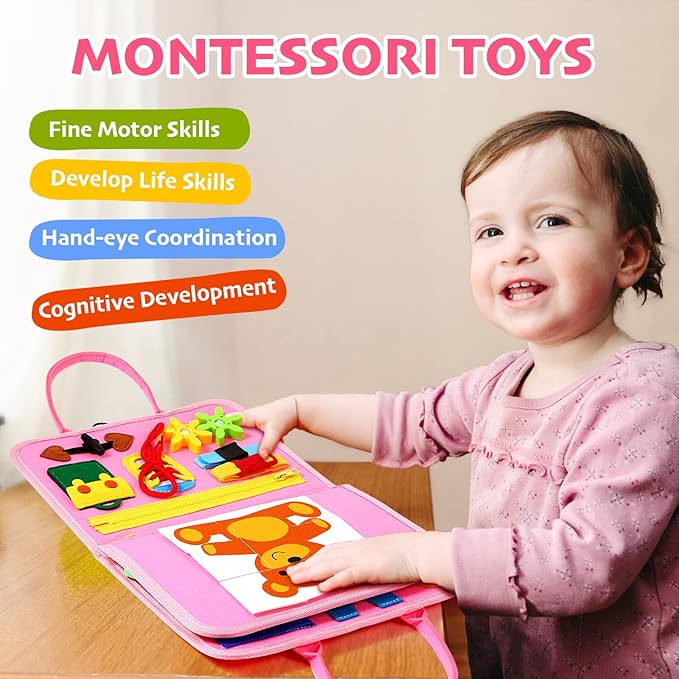 Hooku Busy Board for 1 Year Old, Montessori Sensory Toys for Toddlers 1-3, Fine Motor Learning Activities, Toddler Travel Toys, Birthday Gifts for Baby Boy or Girl