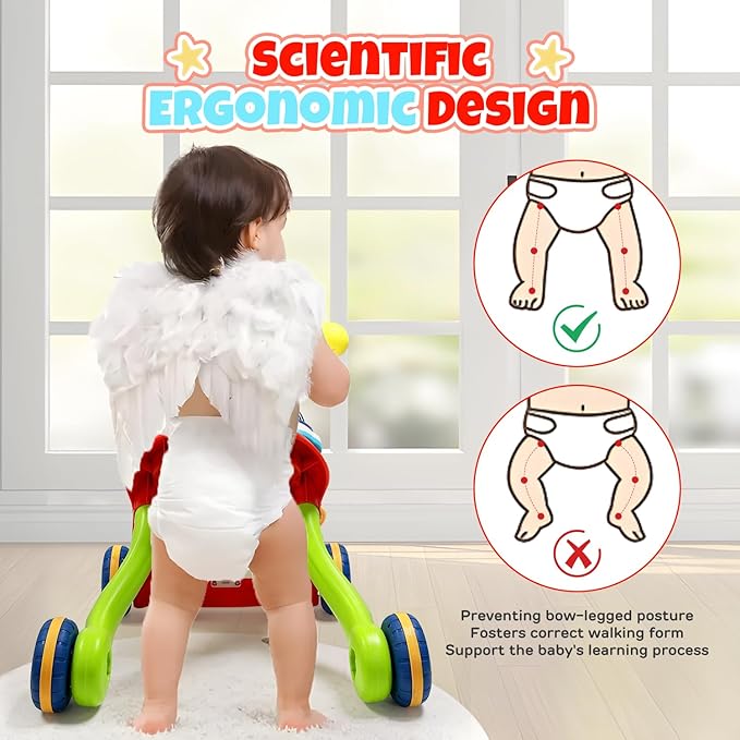 TOY Life 3 in 1 Baby Push Walker and Activity Center, Sit to Stand Walker for Babies 6-12 Months, Baby Walking Toys with Music Panel for Girls Boys, Toddlers Push Toys Gifts for Learning to Walk Red