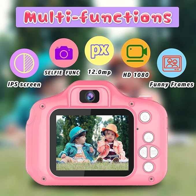Upgrade Kids Selfie Camera, Christmas Birthday Gifts for Girls Age 3-9, HD Digital Video Cameras for Toddler, Portable Toy for 3 4 5 6 7 8 Year Old Girl with 32GB SD Card (Pink