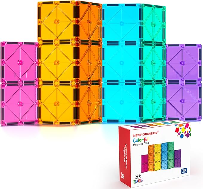 16PCS Square Magnetic Tiles Magnet Expansion Set, Construction Building Blocks, Starter Set for Kids Ages 3+
